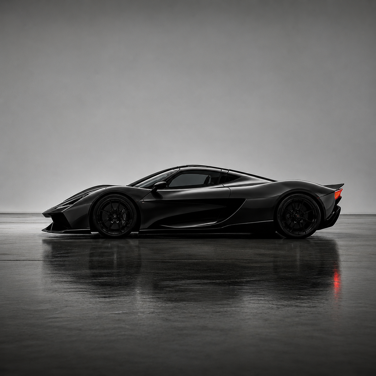 Emerald exotic car in a dramatic studio with a floor reflection